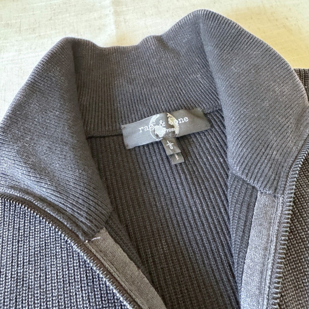 Rag & Bone Full Zip Sweater $398 Charcoal Grey Elbow Patches Mock Neck - Picture 3 of 8